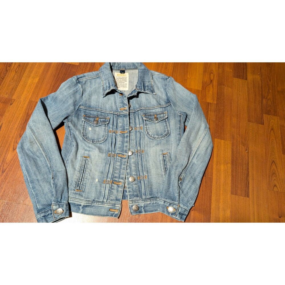 J.Crew XS Fitted Denim Jacket Y2K Distressed Light Wash Jean Trucker